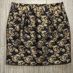 LOFT Black and Gold Shimmer Embellished Roses Mini Skirt 2 EUC